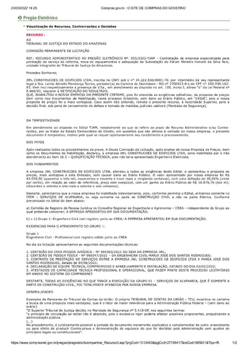 PREGÃO ELETRÔNICO Nº 005/2022 - RAZÕES RECURSAIS - JWL CONSTRUÇÕES
