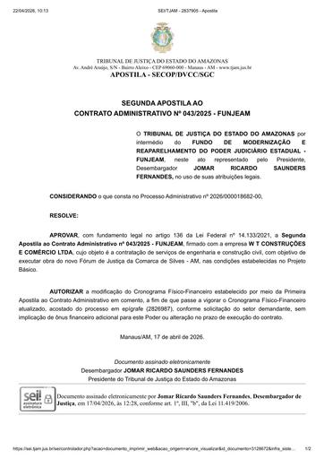 2ª APOSTILA - CT Nº 043.2025 - FUNJEAM x W T CONSTRUÇÕES E COMÉRCIO LTDA.pdf