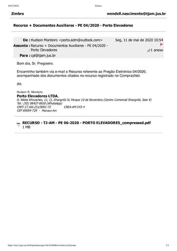 PREGÃO ELETRÔNICO Nº 004/2020 - RECURSO - PORTO SERVIÇOS