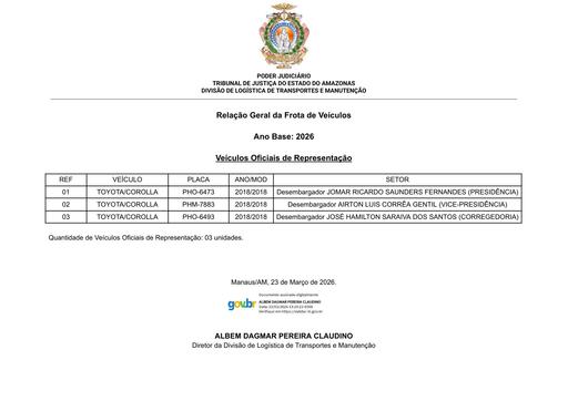 VEÍCULOS OFICIAIS DE REPRESENTAÇÃO
