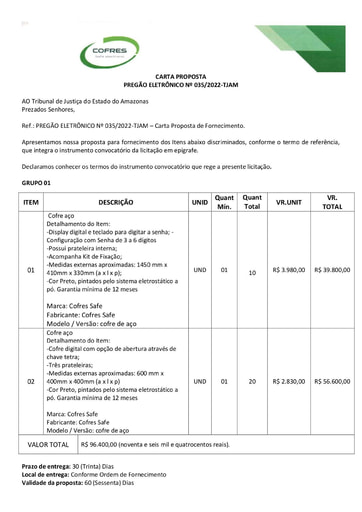 PREGÃO ELETRÔNICO Nº 035/2022 - PROPOSTA - G1 - JOSE