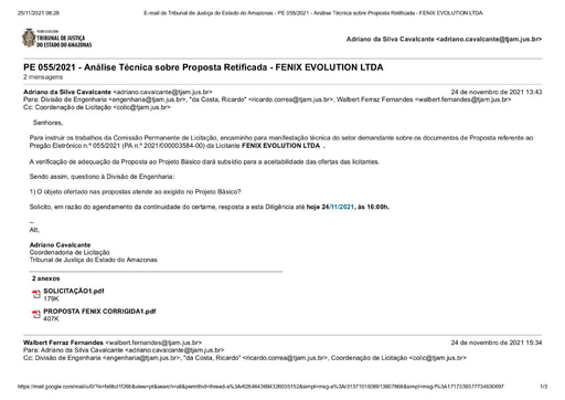PREGÃO ELETRÔNICO Nº 55/2021 - DILIGÊNCIA COLIC À SECRETARIA DE INFRAESTRUTURA - PROPOSTA RETIFICADA - FÊNIX
