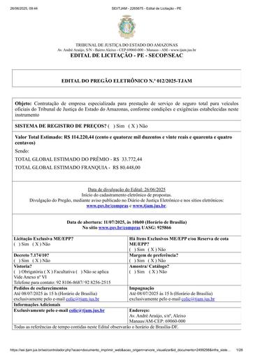 PREGÃO ELETRÔNICO Nº 012/2025 - EDITAL DE LICITAÇÃO