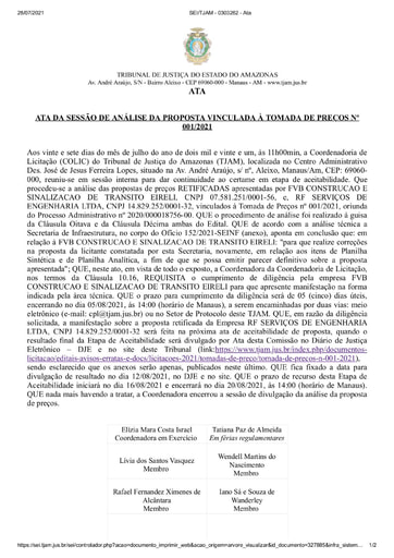 TOMADA DE PREÇOS 001/2021 - ATA DA SESSÃO - PROPOSTAS