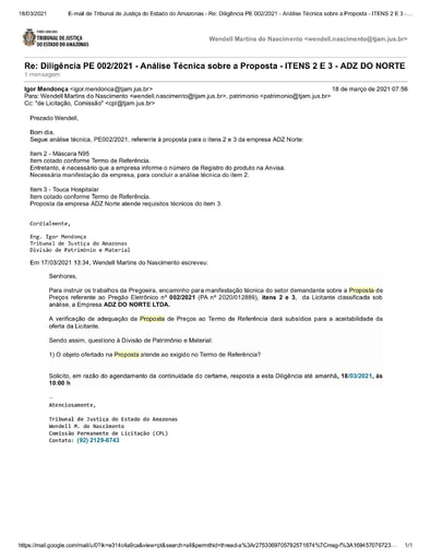 PREGÃO ELETRÔNICO Nº 002/2021 – DILIGÊNCIA CPL À DIVISÃO DE PATRIMÔNIO E MATERIAL - PROPOSTA - ITENS 2 E 3 - ADZ DO NORTE