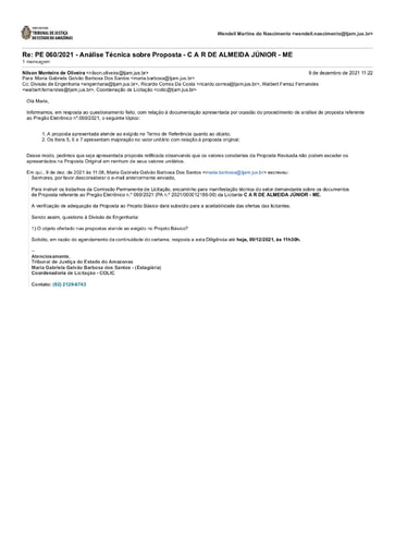 PREGÃO ELETRÔNICO Nº 60/2021 - DILIGÊNCIA COLIC À SECRETARIA DE INFRAESTRUTURA - PROPOSTA - C A R DE ALMEIDA