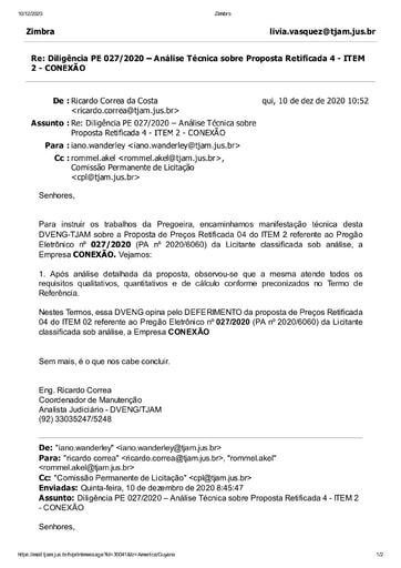 PREGÃO ELETRÔNICO Nº 027/2020 - DILIGÊNCIA CPL À DIVISÃO DE ENGENHARIA - PROPOSTA RETIFICADA 4 - ITEM 2 - CONEXÃO