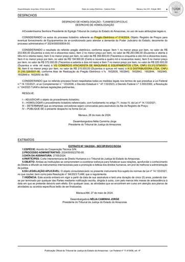 PREGÃO ELETRÔNICO Nº 14/2024 - DESPACHO DE HOMOLOGAÇÃO