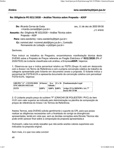 PREGÃO ELETRÔNICO Nº 022/2020 - DILIGÊNCIA CPL À DIVISÃO DE ENGENHARIA - PROPOSTA - AIGP