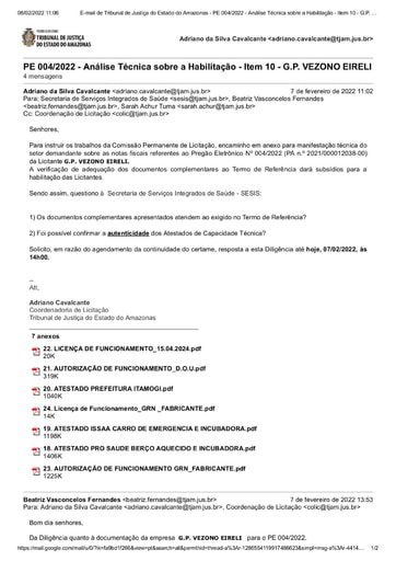 PREGÃO ELETRÔNICO Nº 004/2022 - DILIGÊNCIA COLIC À SECRETARIA DE SERVIÇOS INTEGRADOS DE SÁUDE - ITEM 10 -HABILITAÇÃO - GPV