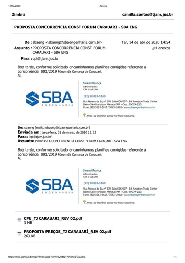 CONCORRÊNCIA Nº 001/2019 – PROPOSTA RETIFICADA - SBA