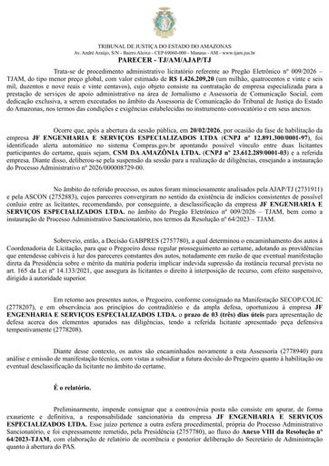 PREGÃO ELETRÔNICO Nº 009/2026 - PARECER AJAP