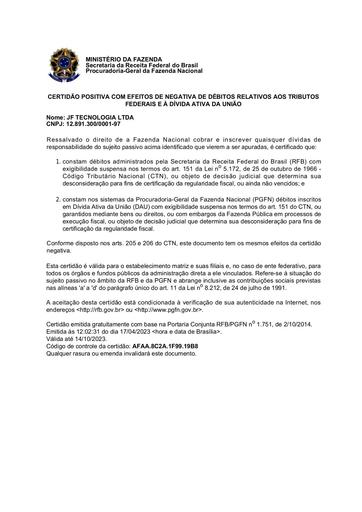 PREGÃO ELETRÔNICO Nº 077/2022 - DOCUMENTAÇÃO EXTRAÍDA DO SICAF E SITES - JF TECNOLOGIA
