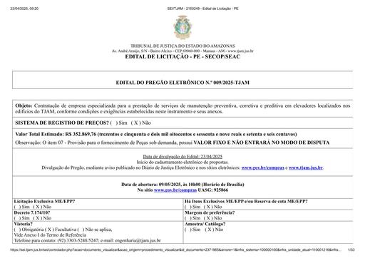 PREGÃO ELETRÔNICO Nº 009/2025 - EDITAL DE LICITAÇÃO