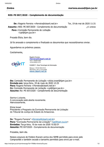 PREGÃO ELETRÔNICO Nº 007/2020 - E-MAIL CLEAR TECNOLOGIA