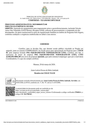 PREGÃO ELETRÔNICO Nº 023/2026 - CERTIDÃO DE DECURSO DE PRAZO - PSG EQUIPAMENTOS TOPOGRAFICOS LTDA - ITEM 2
