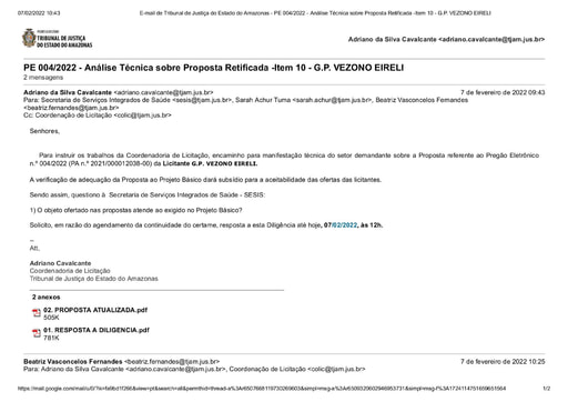 PREGÃO ELETRÔNICO Nº 004/2022 - DILIGÊNCIA COLIC À SECRETARIA DE SERVIÇOS INTEGRADOS DE SÁUDE - ITEM 10 -PROPOSTA RETIFICADA - GPV