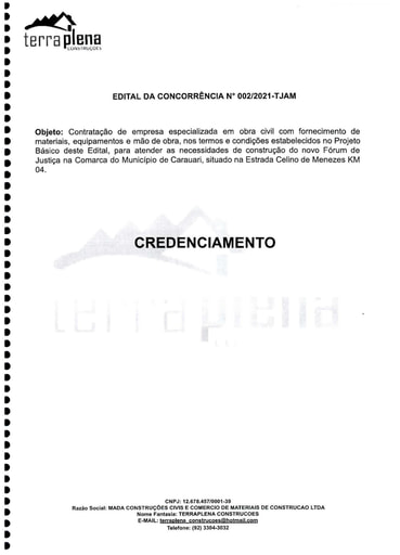 CONCORRÊNCIA Nº 002/2021 - CREDENCIAMENTO - MADA - TERRAPLENA