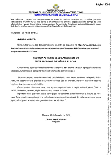 PREGÃO ELETRÔNICO Nº 007/2021 – RESPOSTA AO PEDIDO DE ESCLARECIMENTO 2 - TEC NEWS
