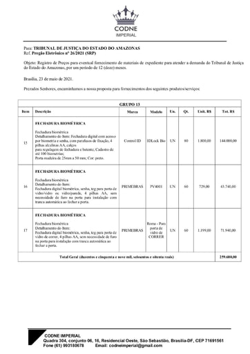 PREGÃO ELETRÔNICO Nº 026/2021 - PROPOSTA - GRUPO 13 - WP COSTA