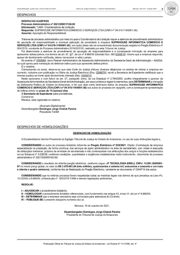 PREGÃO ELETRÔNICO Nº 039/2021 - DESPACHO DE HOMOLOGAÇÃO (DJE)