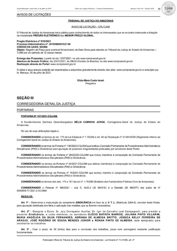 PREGÃO ELETRÔNICO Nº 033/2021 - AVISO DE LICITAÇÃO - DJE
