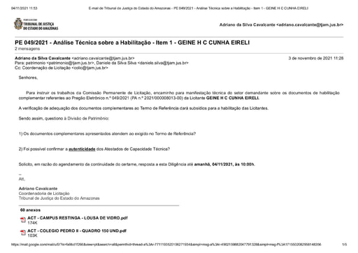 PREGÃO ELETRÔNICO Nº 49/2021 - DILIGÊNCIA COLIC À DIVISÃO DE PATRIMÔNIO - HABILITAÇÃO - ITEM 1 - GEINE