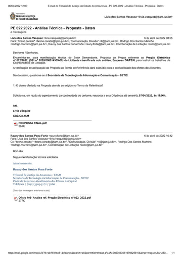 PREGÃO ELETRÔNICO Nº 022/2022 - DILIGÊNCIA COLIC À SETIC - PROPOSTA - DATEN
