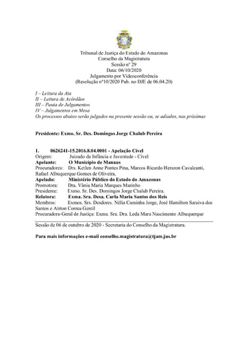 Pauta de Julgamento do Conselho da Magistratura para o dia  06.10.2020