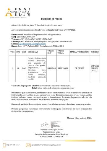 PREGÃO ELETRÔNICO Nº 030/2026 - PROPOSTA RETIFICADA - ANUNCIACAO REPRESENTACOES E NEGOCIOS LTDA
