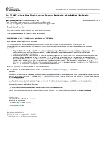 PREGÃO ELETRÔNICO Nº 043/2021 – DILIGÊNCIA COLIC À DIVISÃO DE COMPRAS - PROPOSTA RETIFICADA 2 - RIO BRASIL
