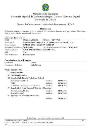 PREGÃO ELETRÔNICO Nº 023/2021 - HABILITAÇÃO - DOCUMENTOS COMPLEMENTARES - PLANET GRAF - GRUPO 9