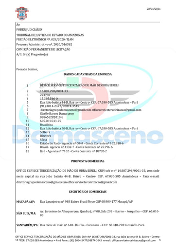 PREGÃO ELETRÔNICO Nº 028/2020 - PROPOSTA - OFFICE SERVICE