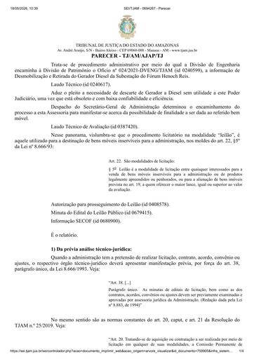 LEILÃO ADMINISTRATIVO PRESENCIAL N° 001/2022 - PARECER E DECISÃO