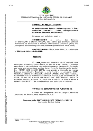 Portaria nº412/2014-CGJ/AM (Altera o item II da Portaria nº 62/2013-CGJ/AM para redesignar os integrantes da comissão)
