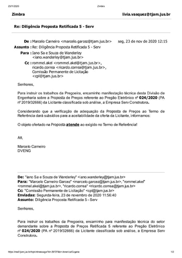 PREGÃO ELETRÔNICO Nº 024/2020 - DILIGÊNCIA CPL À DIVISÃO DE ENGENHARIA - PROPOSTA RETIFICADA 5 - SERV CONSTRUTORA