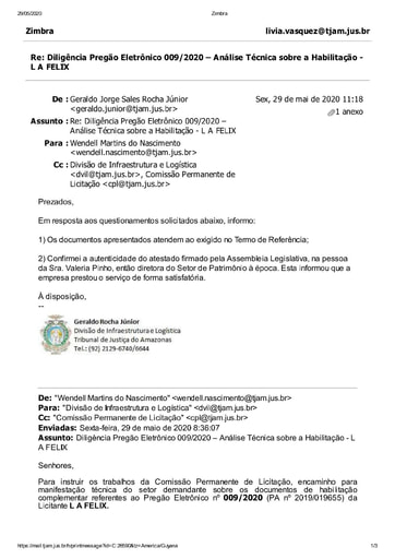 PREGÃO ELETRÔNICO Nº 009/2020 – DILIGÊNCIA CPL À DIVISÃO DE INFRAESTRUTURA E LOGÍSTICA - DOCUMENTAÇÃO - L A FELIX