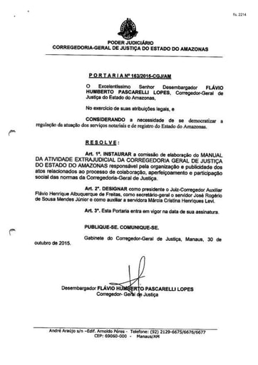 Portaria nº163/2015-CGJ/AM (Instaura Comissão de elaboração do MANUAL DA ATIVIDADE EXTRAJUDICIAL DA CGJ/AM)