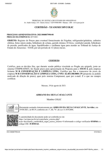 PREGÃO ELETRÔNICO Nº 037/2021 - CERTIDÃO DECURSO DE PRAZO - ITEM 4 - MR CONSERVAÇÃO