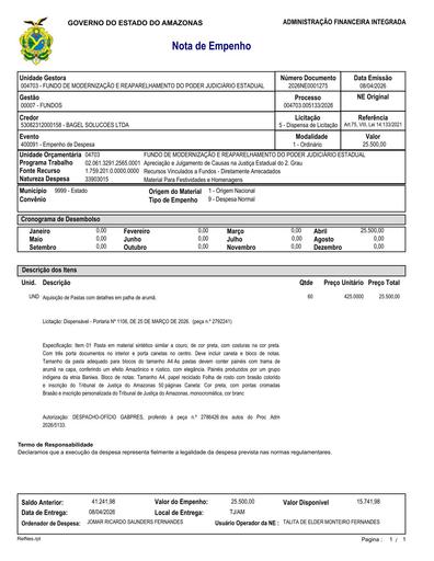 Nota de Empenho 2026NE0001275