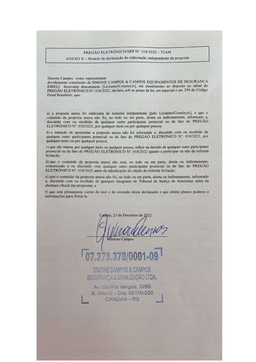 PREGÃO ELETRÔNICO Nº 018/2022 - HABILITAÇÃO - GRUPO 8 - DOCUMENTOS COMPLEMENTARES - SIMONE CAMPOS