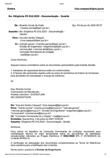 PREGÃO ELETRÔNICO Nº 010/2020 - DILIGÊNCIA CPL À DIVISÃO DE ENGENHARIA - DOCUMENTAÇÃO - ZANELLA E LAUTHARTH