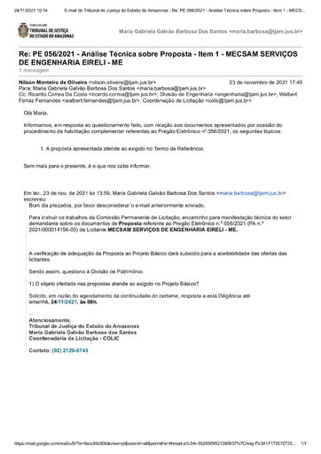 PREGÃO ELETRÔNICO Nº 56/2021 - DILIGÊNCIA COLIC AO SETOR DE INFRAESTRUTURA - PROPOSTA - MECSAM