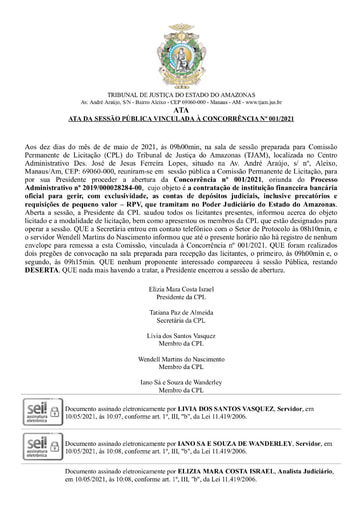 CONCORRÊNCIA Nº 001/2021 - ATA DA SESSÃO - 10/05/21