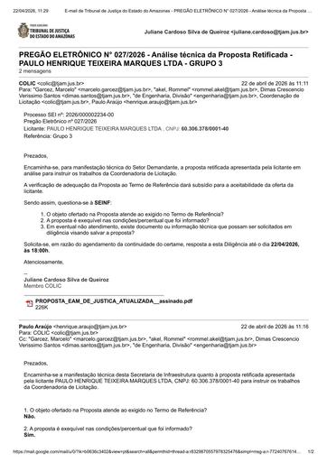 PREGÃO ELETRÔNICO Nº 027/2026 - DILIGÊNCIA COLIC À SEINF - PROPOSTA RETIFICADA - GRUPO 3 - PAULO HENRIQUE TEIXEIRA MARQUES LTDA