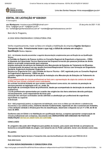 PREGÃO ELETRÔNICO Nº 028/2021 - E-MAIL - CASA NOVA ENGENHARIA