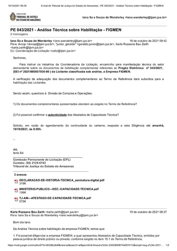 PREGÃO ELETRÔNICO Nº 043/2021 - DILIGÊNCIA - HABILITAÇÃO - FIGMEN