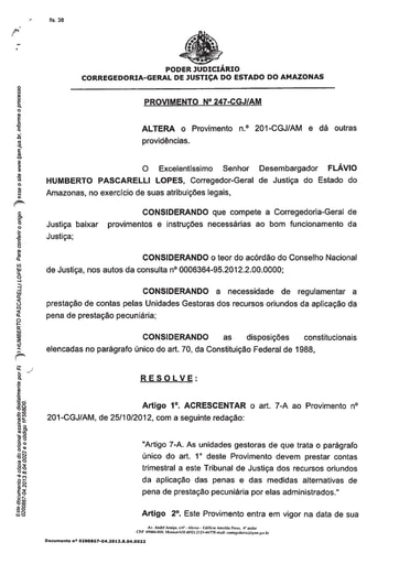 PROVIMENTO 247 - Altera o Provimento nº 201-CGJ/AM