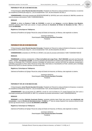 Portaria TJAM nº 1876/2026 - Prorrogação do PALP 2022/2025