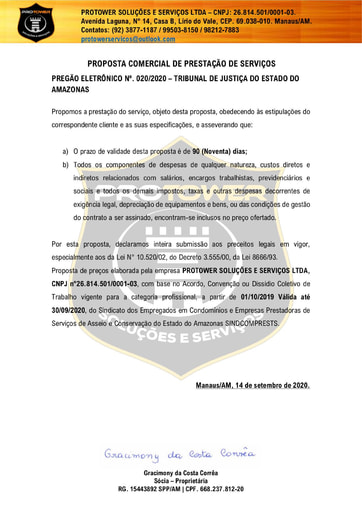 PREGÃO ELETRÔNICO Nº 020/2020 - PROPOSTA ENVIADA ANTES DA ABERTURA DA SESSÃO - COSTA E CORRÊA